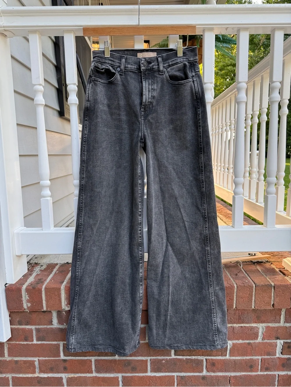 7 For all Mankind Luxe Vintage Black Gray Stretchy Wide Leg Jeans Size 27 in